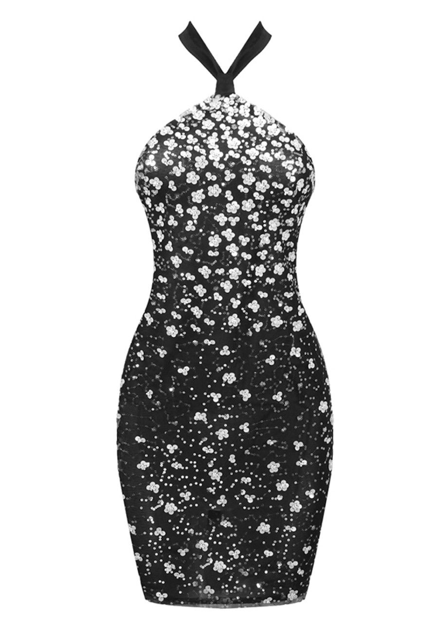 Halter Sequin Dress Black