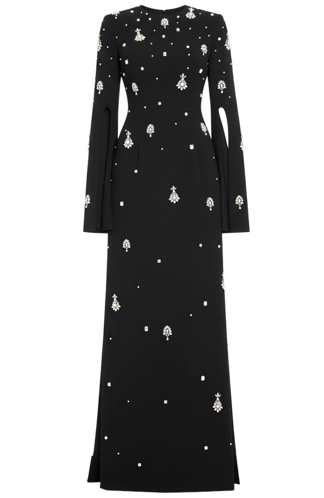 Long Cape Sleeve Crystal Maxi Dress