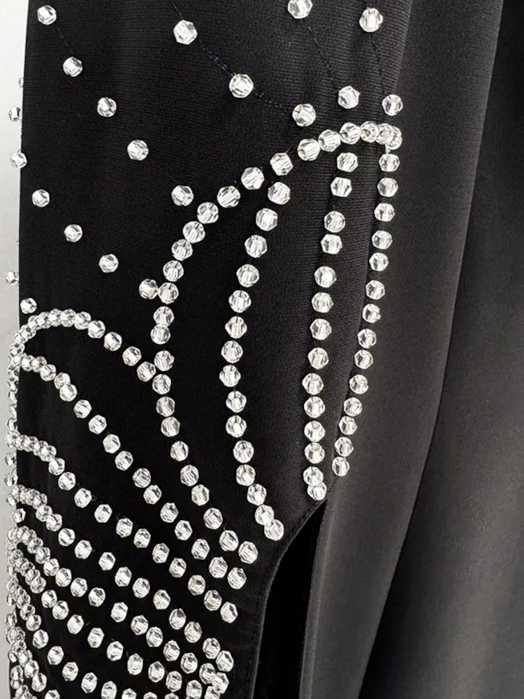 Crystal Embellished Cape Sleeve Maxi Dress Black 9