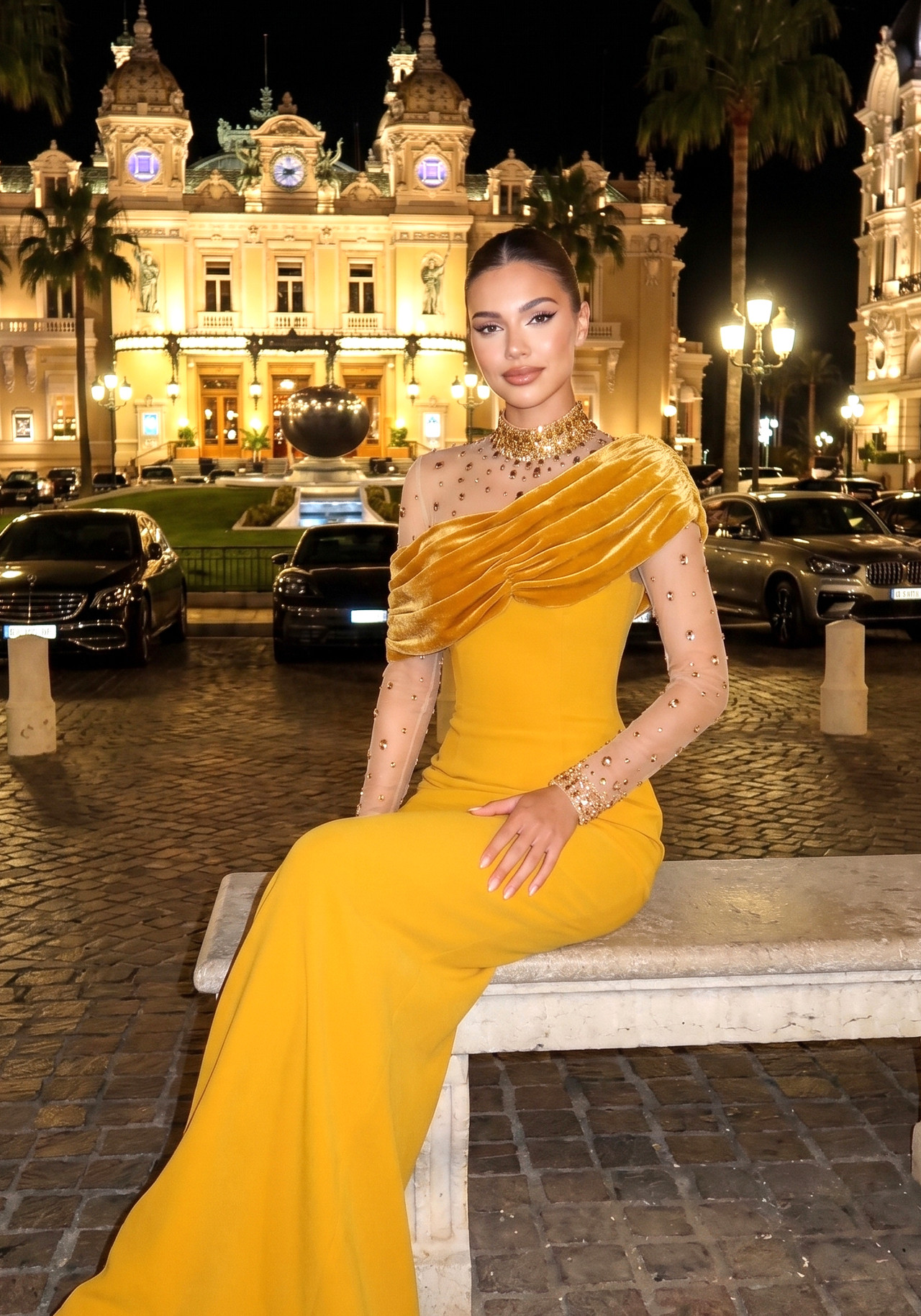 Crystal Long Sleeve Draped Maxi Dress Amber 6 Crystal Long Sleeve Draped Maxi Dress Amber 6