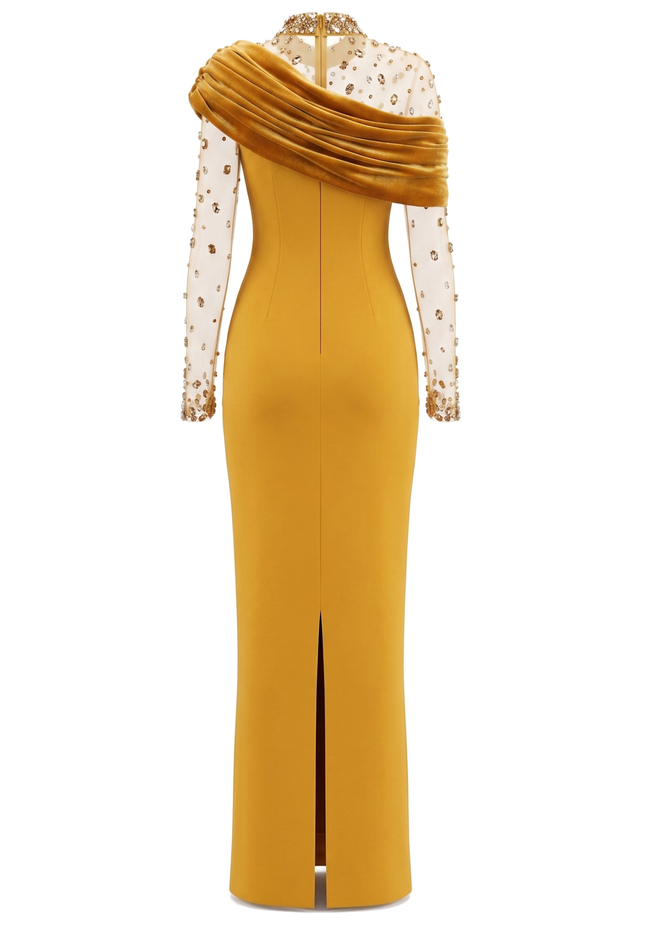Crystal Long Sleeve Draped Maxi Dress Amber 9