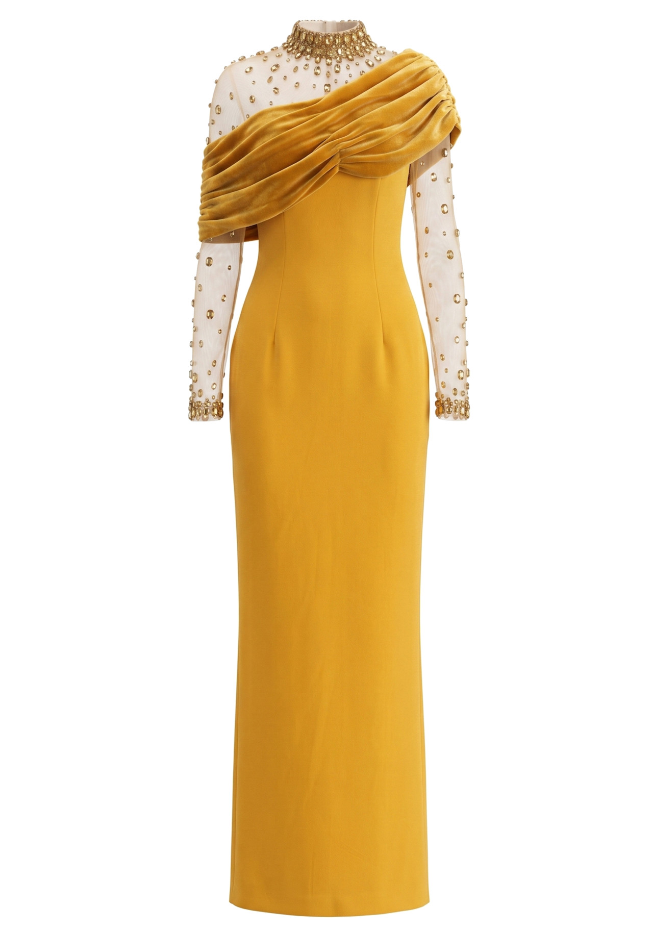 Crystal Long Sleeve Draped Maxi Dress Amber 8