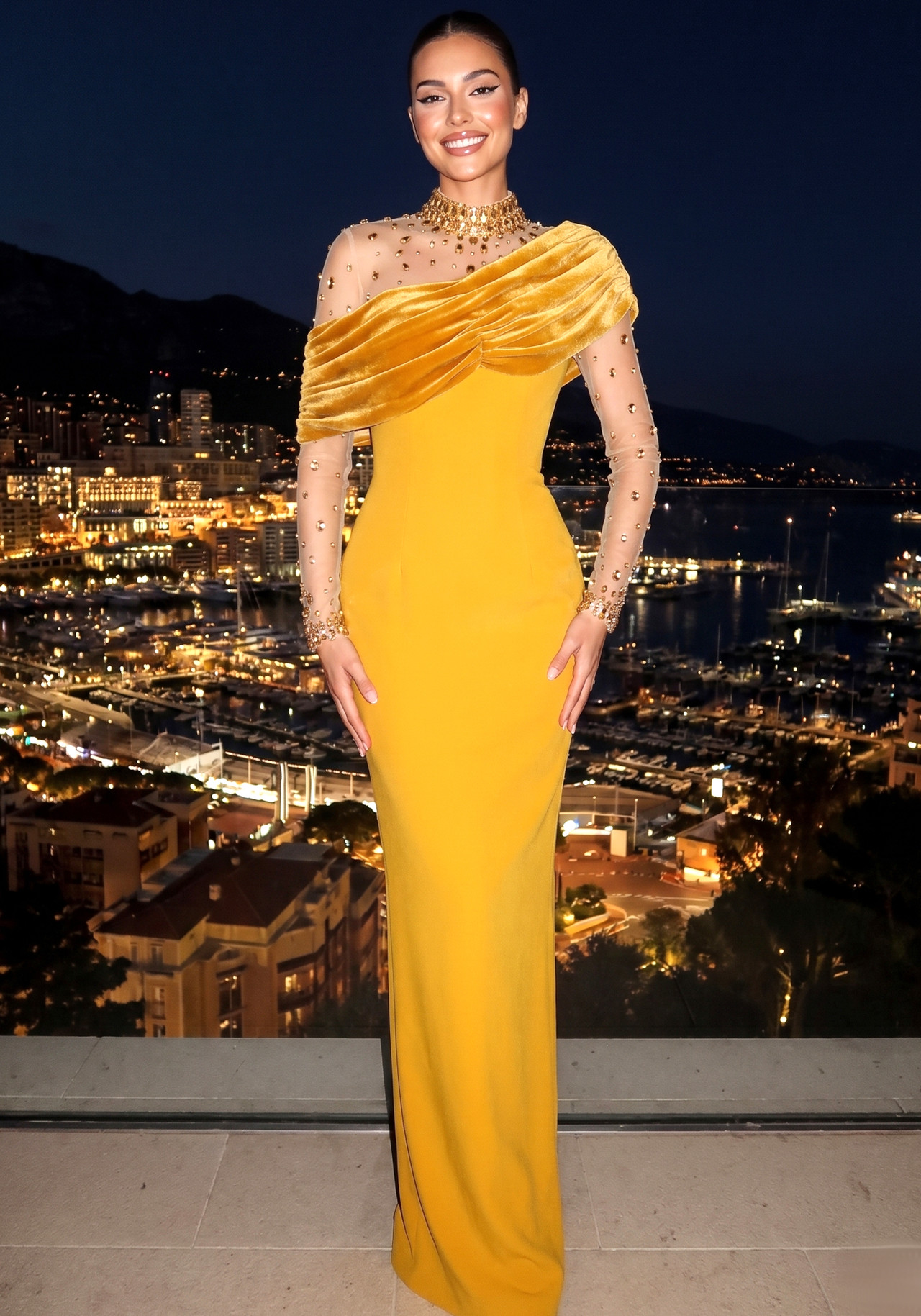 Crystal Long Sleeve Draped Maxi Dress Amber 5 Crystal Long Sleeve Draped Maxi Dress Amber 5