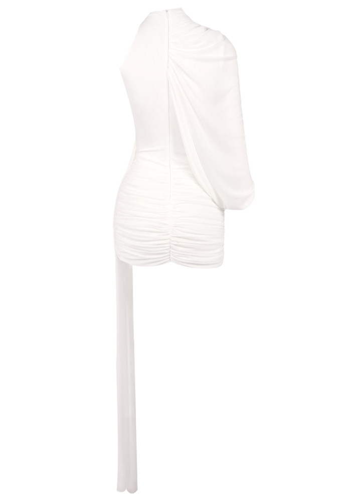 One Shoulder Draped Dress White 10