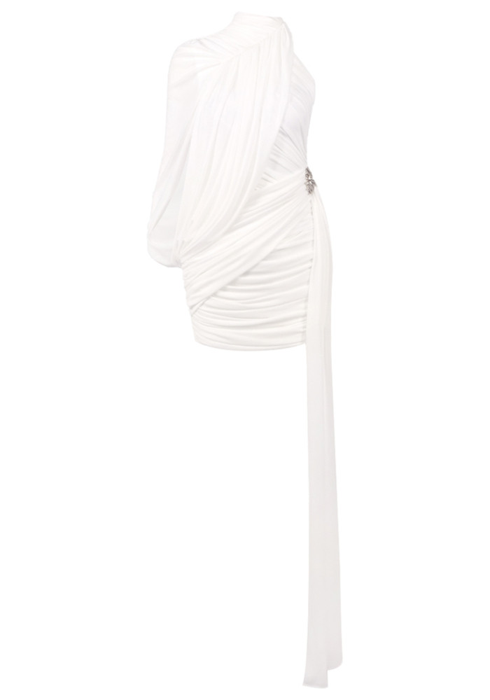 One Shoulder Draped Dress White 9 One Shoulder Draped Dress White 9