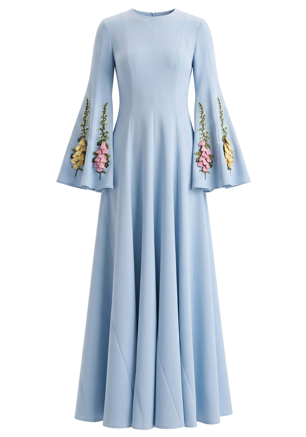 Floral Sleeves A Line Maxi Dress Blue 5