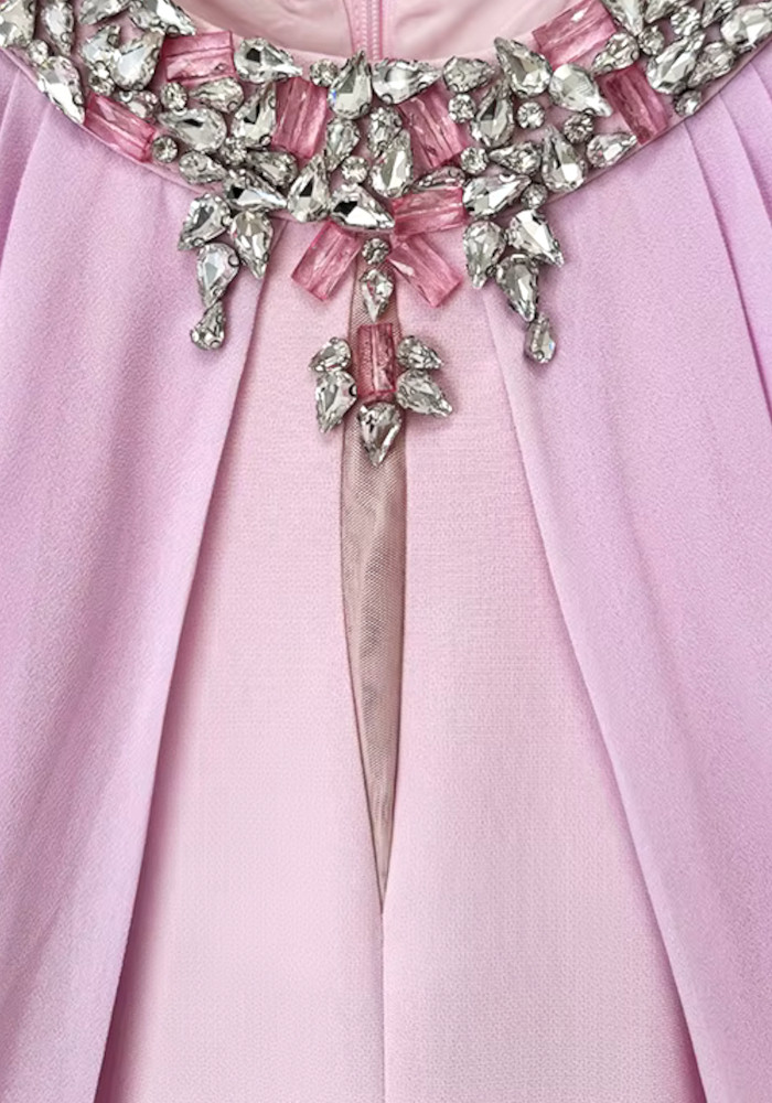 Halter Crystal Draped Maxi Dress Pink 10