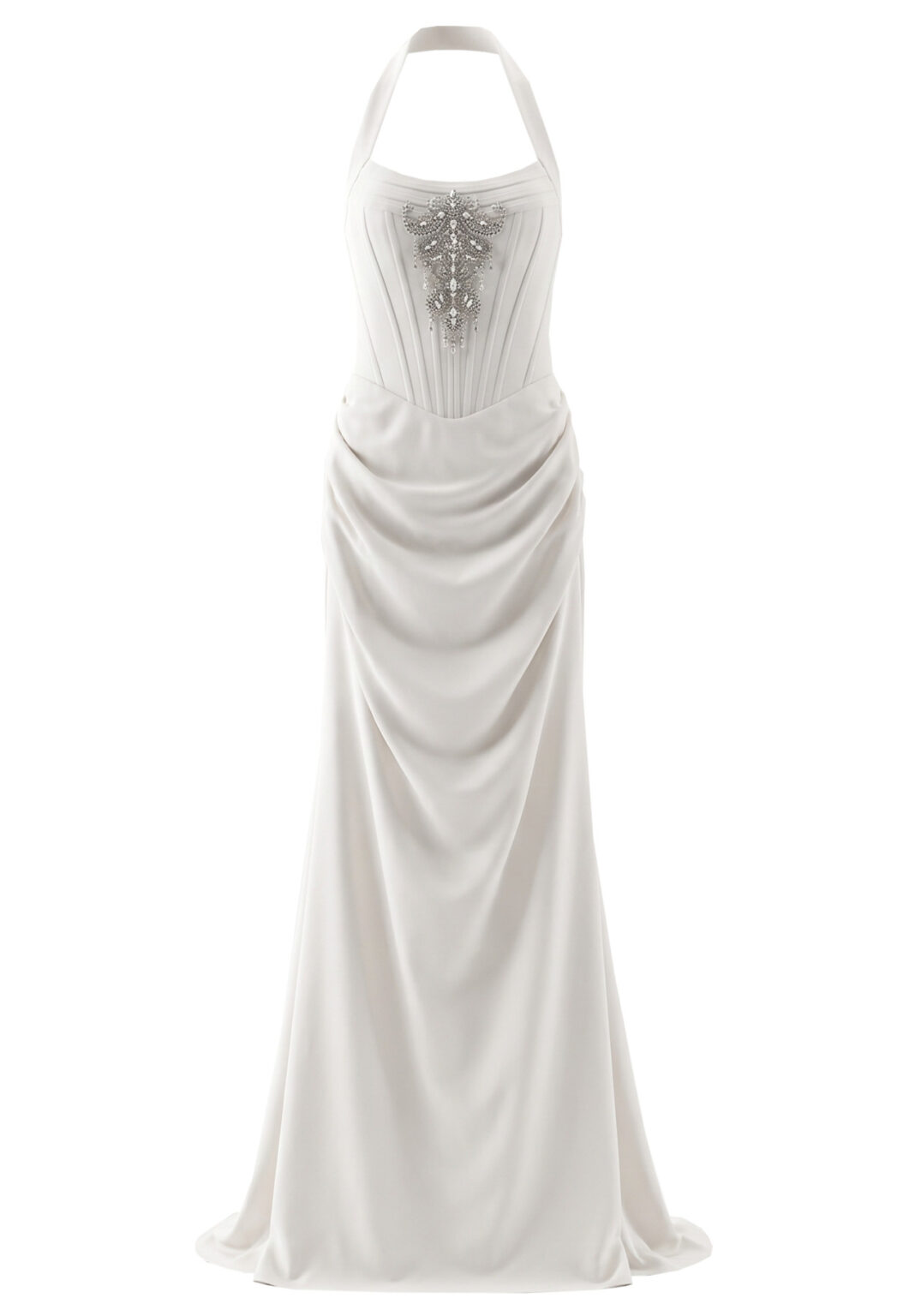 Halter Crystal Structured Draped Maxi Dress