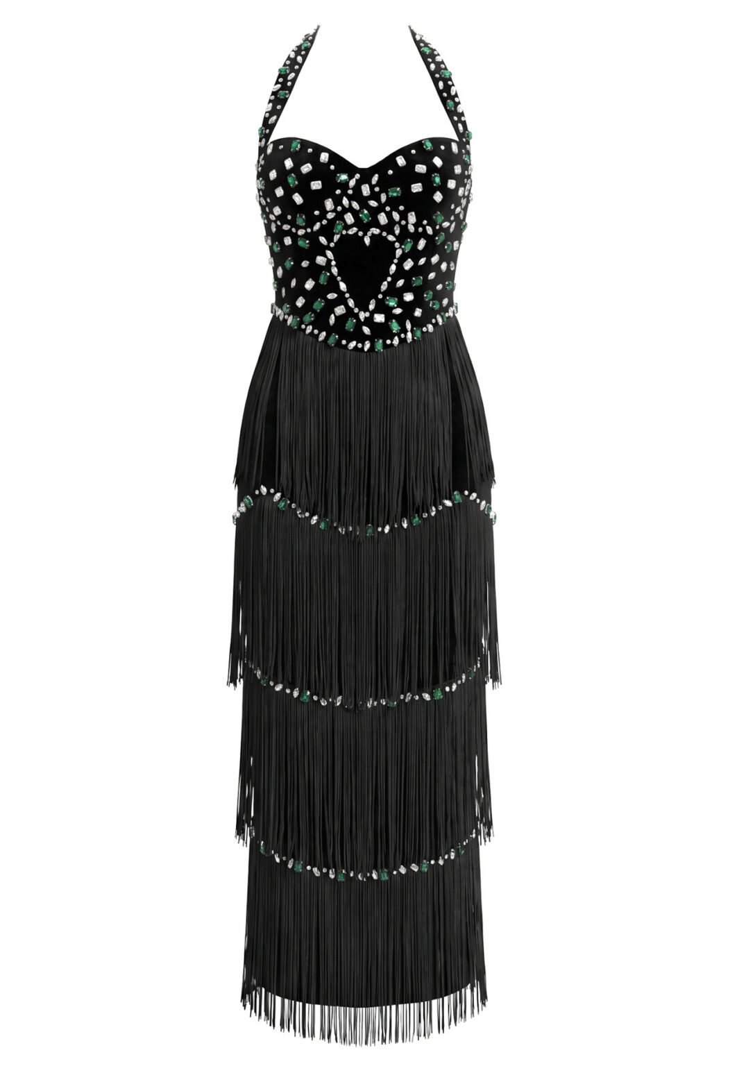 Halter Crystal Tassel Maxi Dress