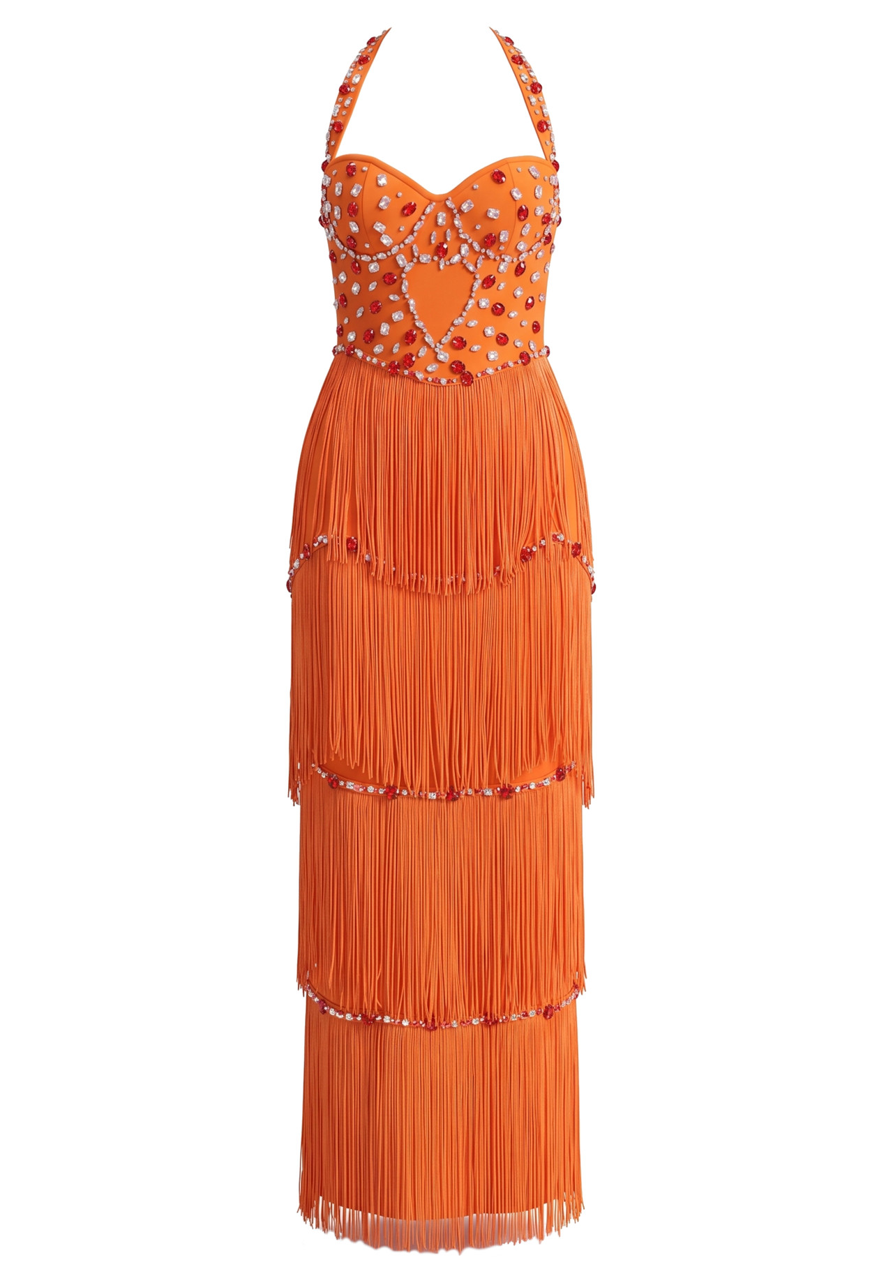 Halter Crystal Tassel Maxi Dress Orange 10