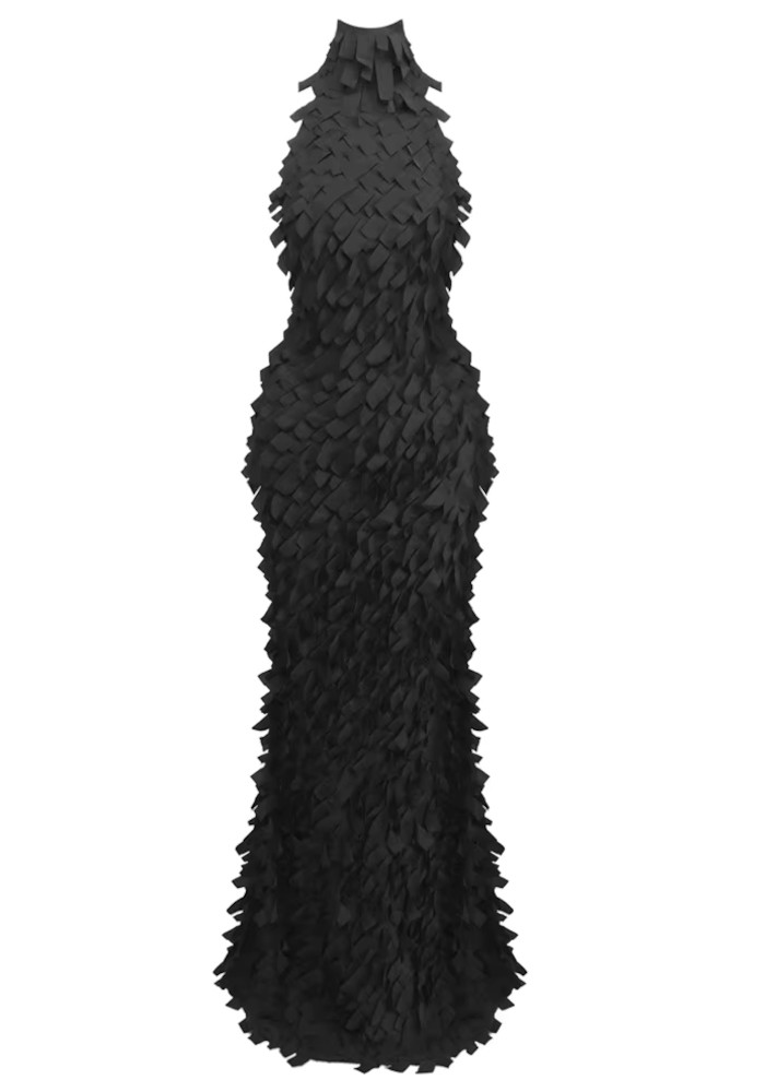 Halter 3D Detail Maxi Dress Black 8
