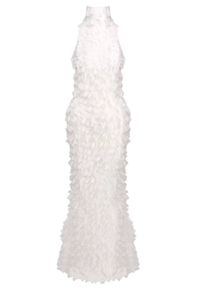 Halter 3D Detail Maxi Dress White 8