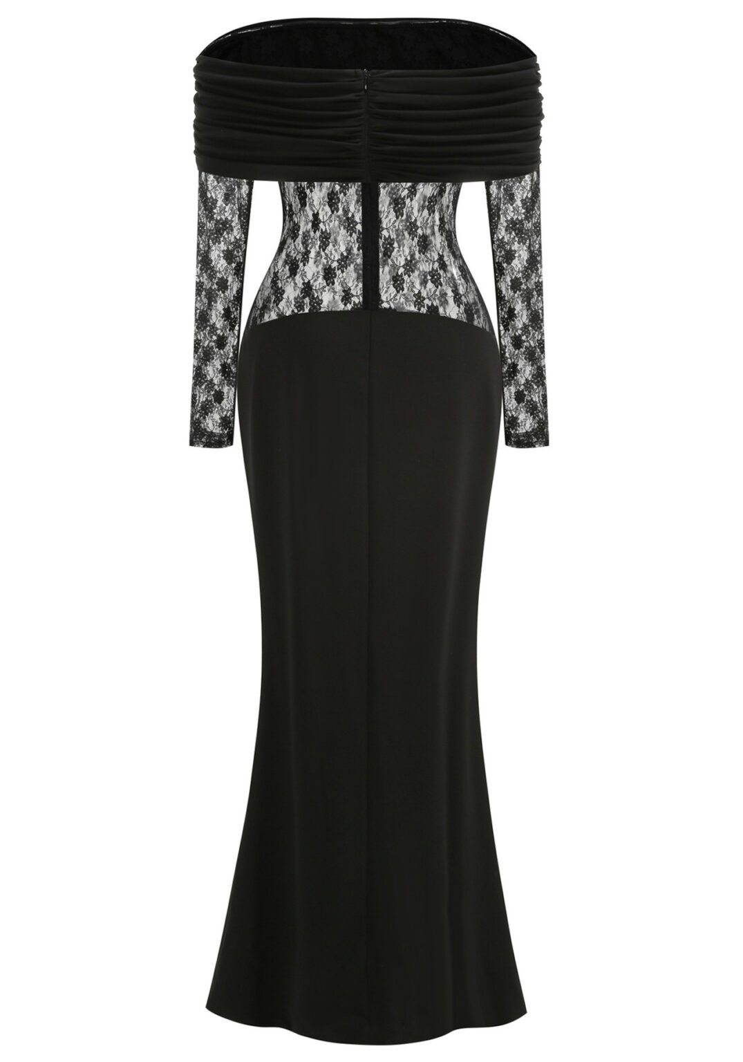 Lace Long Sleeve Draped Bardot Maxi Dress