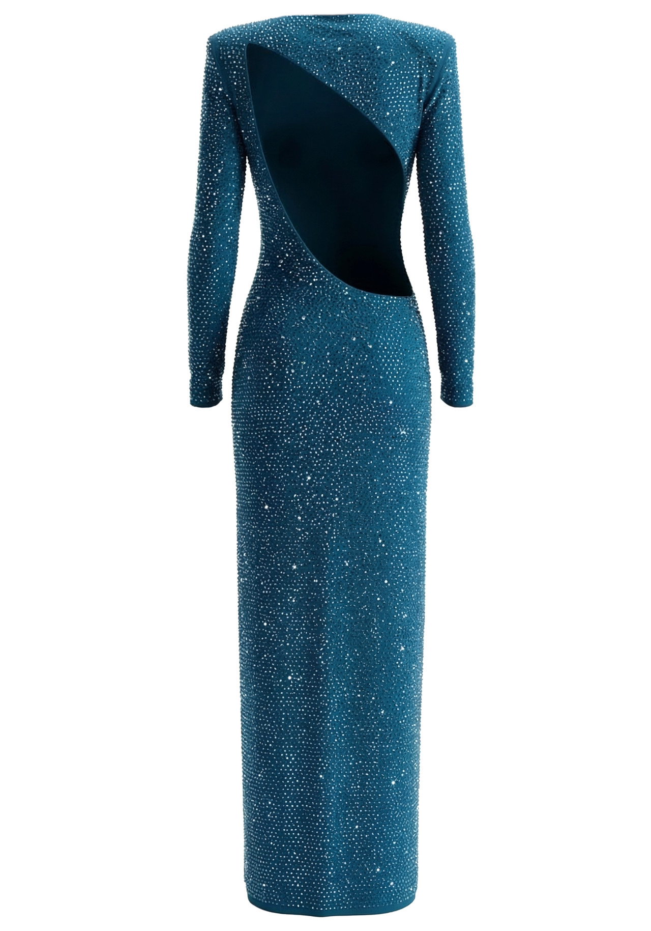 Long Sleeve Embellished Backless Maxi Dress Teal 9