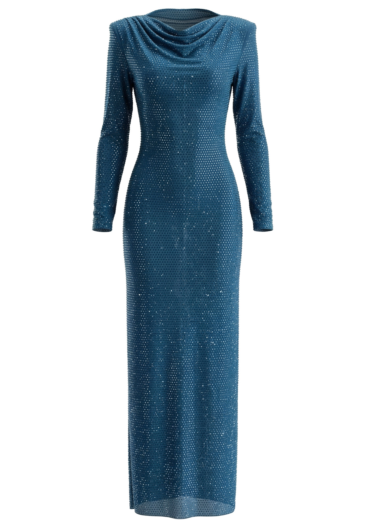 Long Sleeve Embellished Backless Maxi Dress Teal 8
