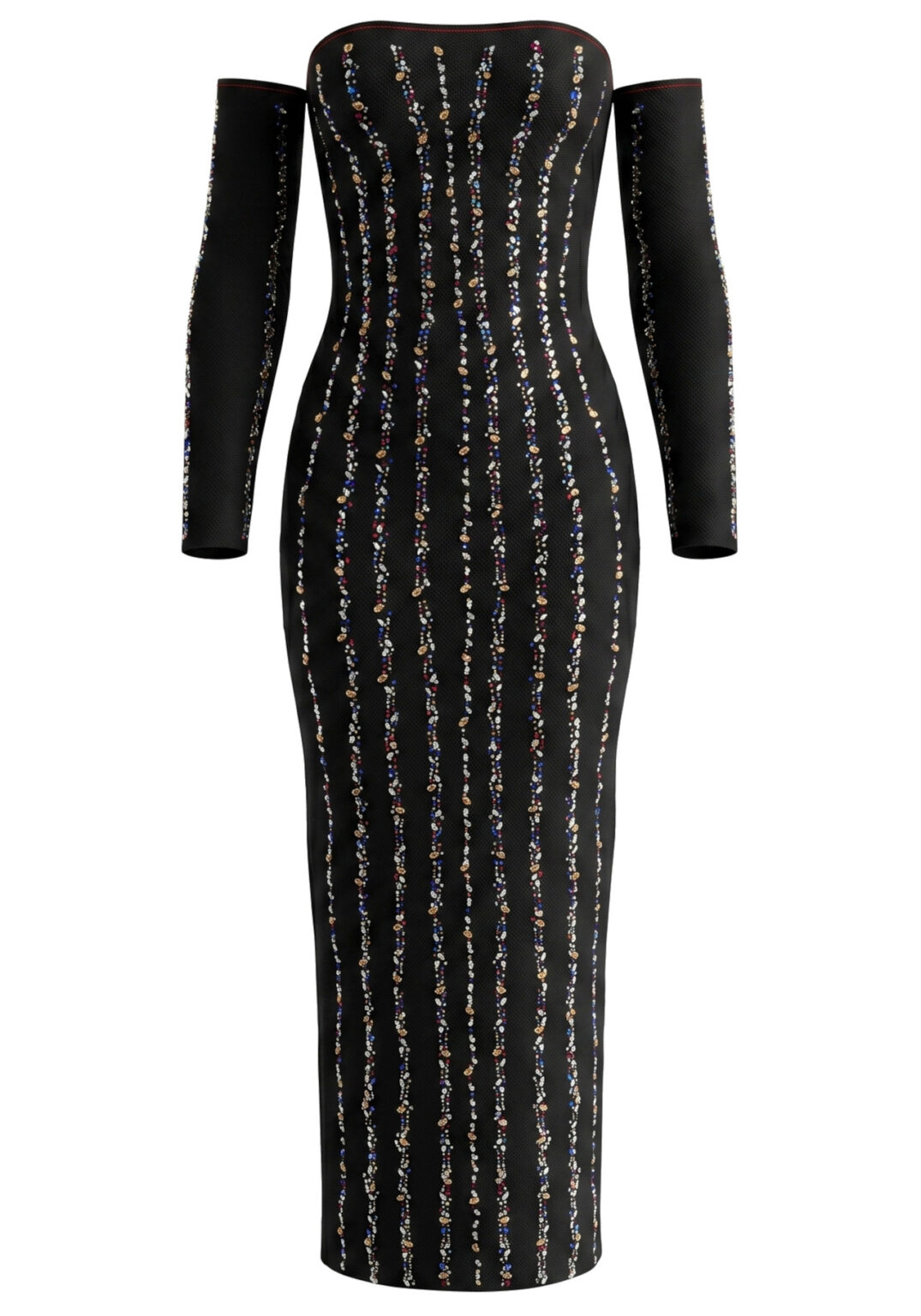 Embellished Long Sleeve Bardot Maxi Dress