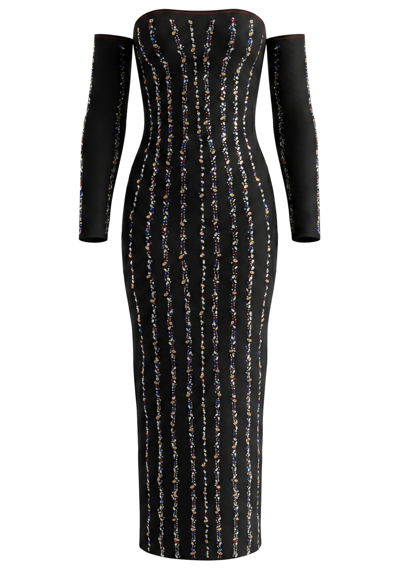 Embellished Long Sleeve Bardot Maxi Dress Black 8