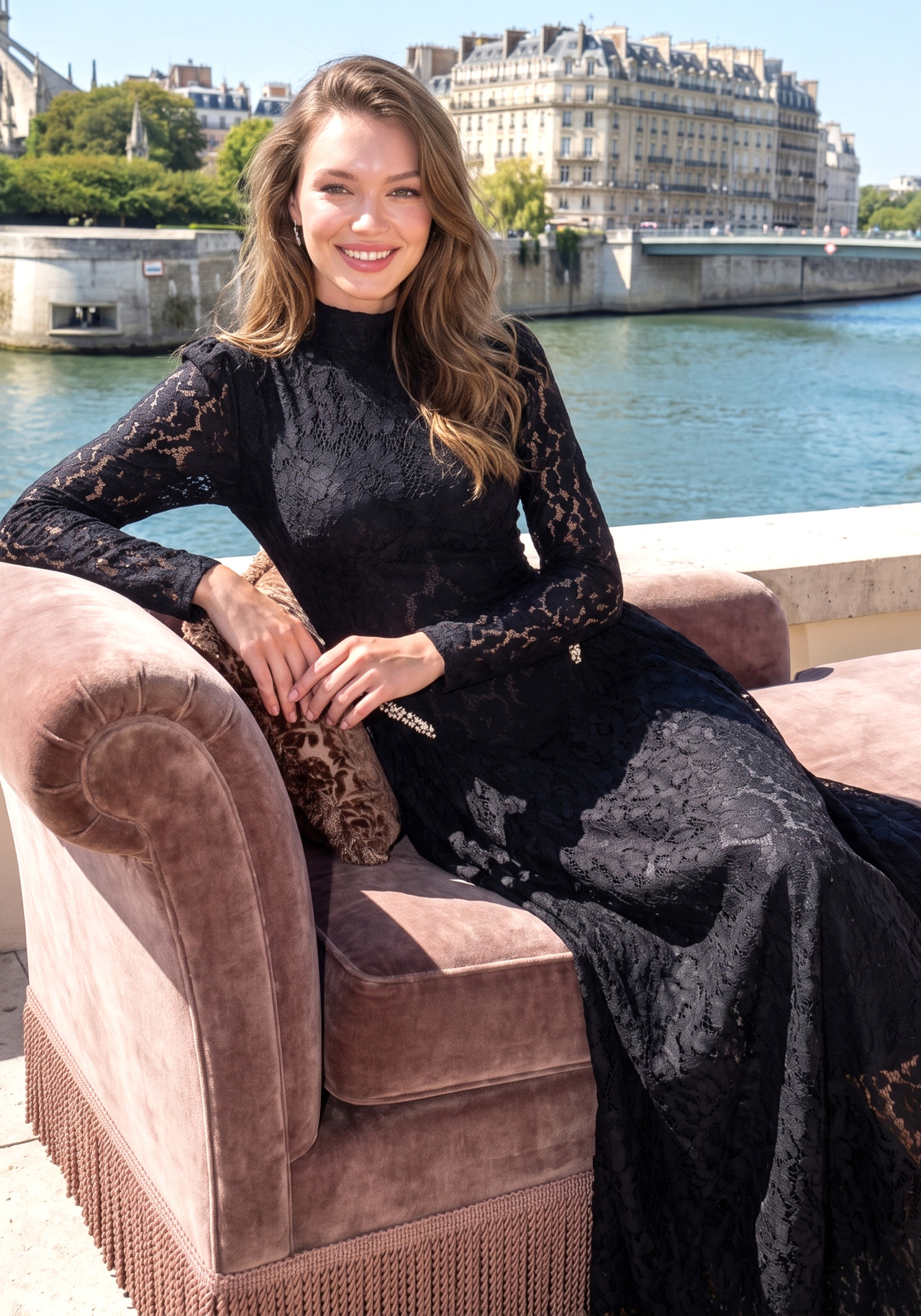 Long Sleeve Crystal Detail A Line Lace Maxi Dress Black 3 Long Sleeve Crystal Detail A Line Lace Maxi Dress Black 3
