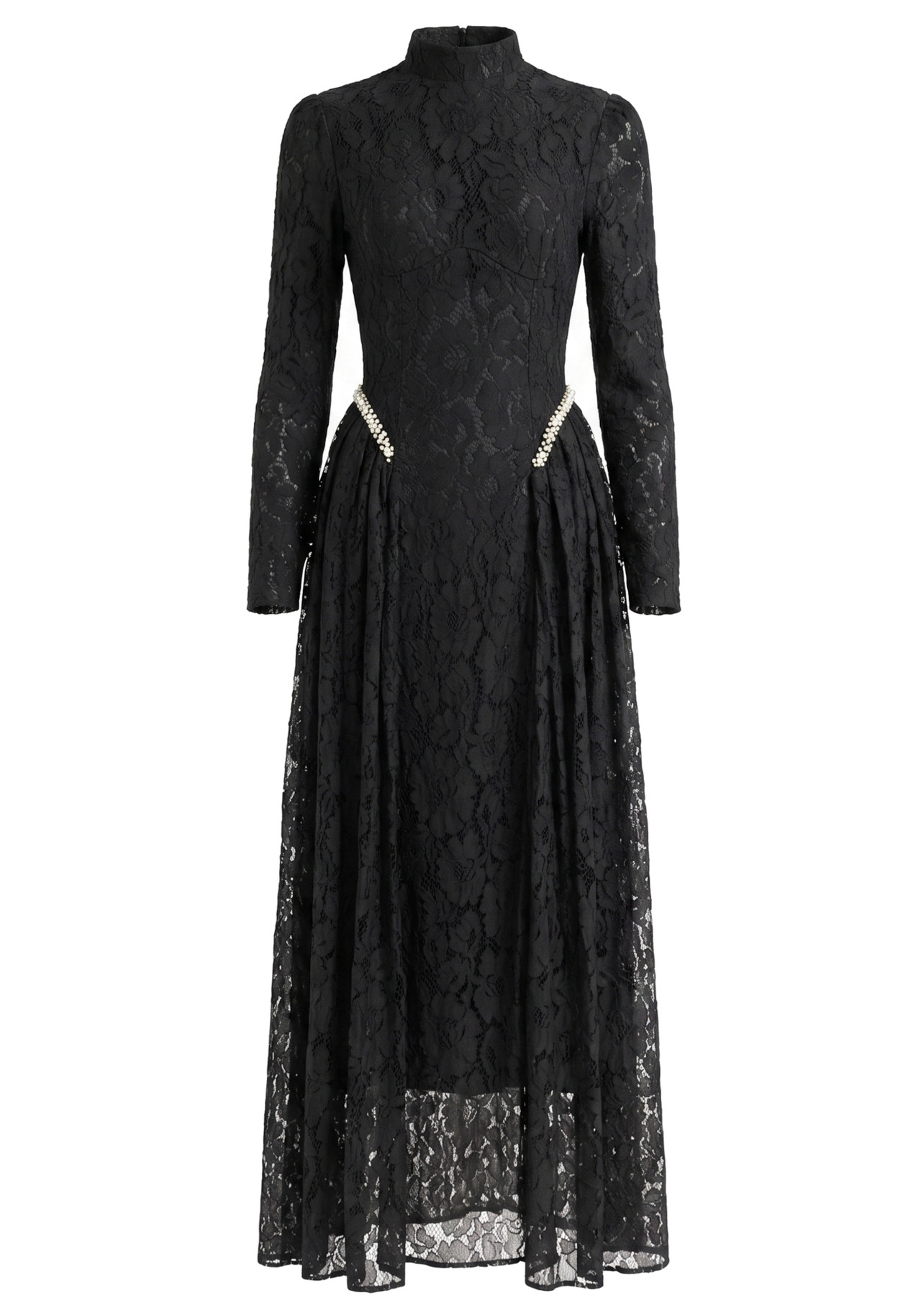 Long Sleeve Crystal Detail A Line Lace Maxi Dress Black 7 Long Sleeve Crystal Detail A Line Lace Maxi Dress Black 7