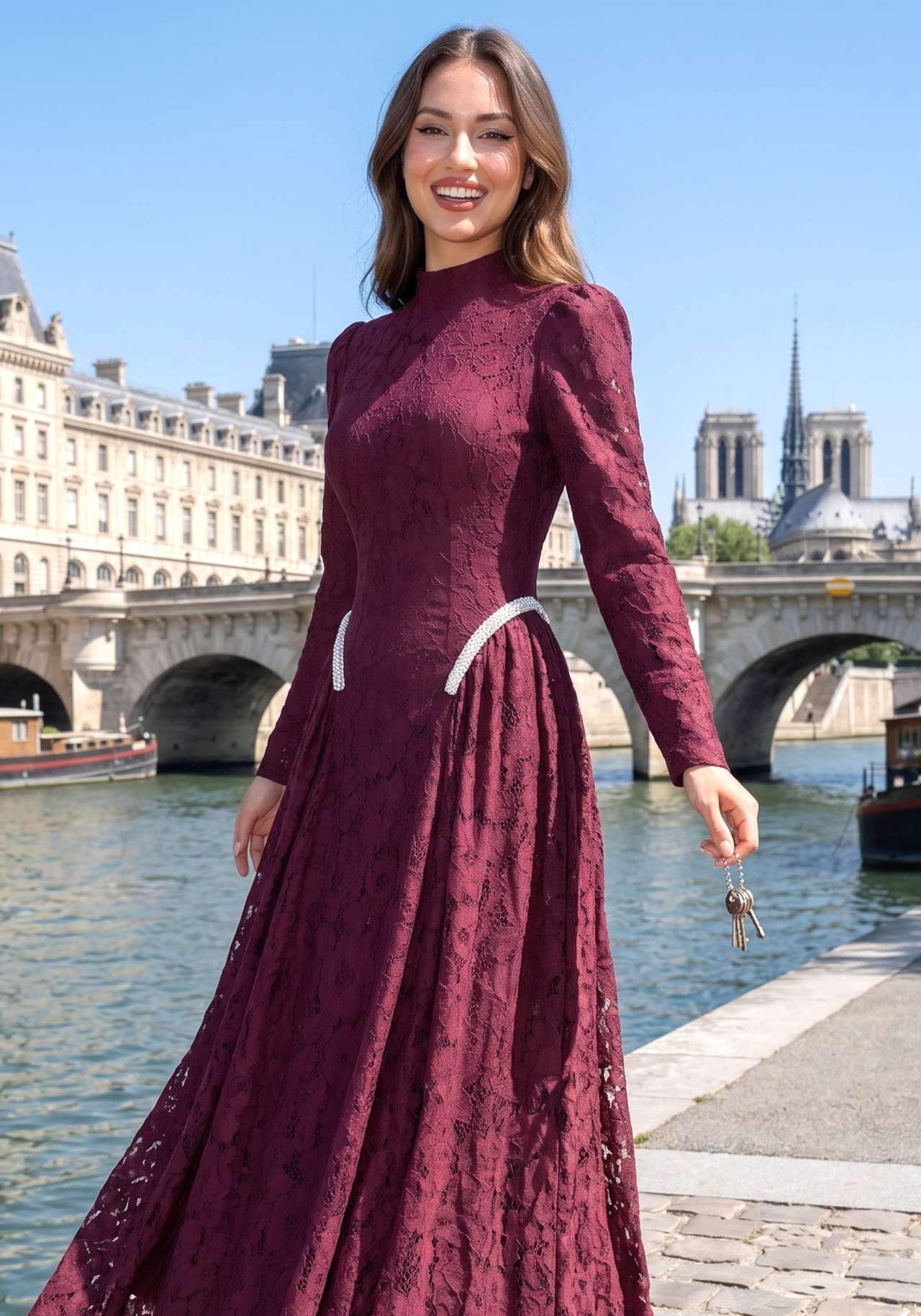 Long Sleeve Crystal Detail A Line Lace Maxi Dress Burgundy 6 Long Sleeve Crystal Detail A Line Lace Maxi Dress Burgundy 6