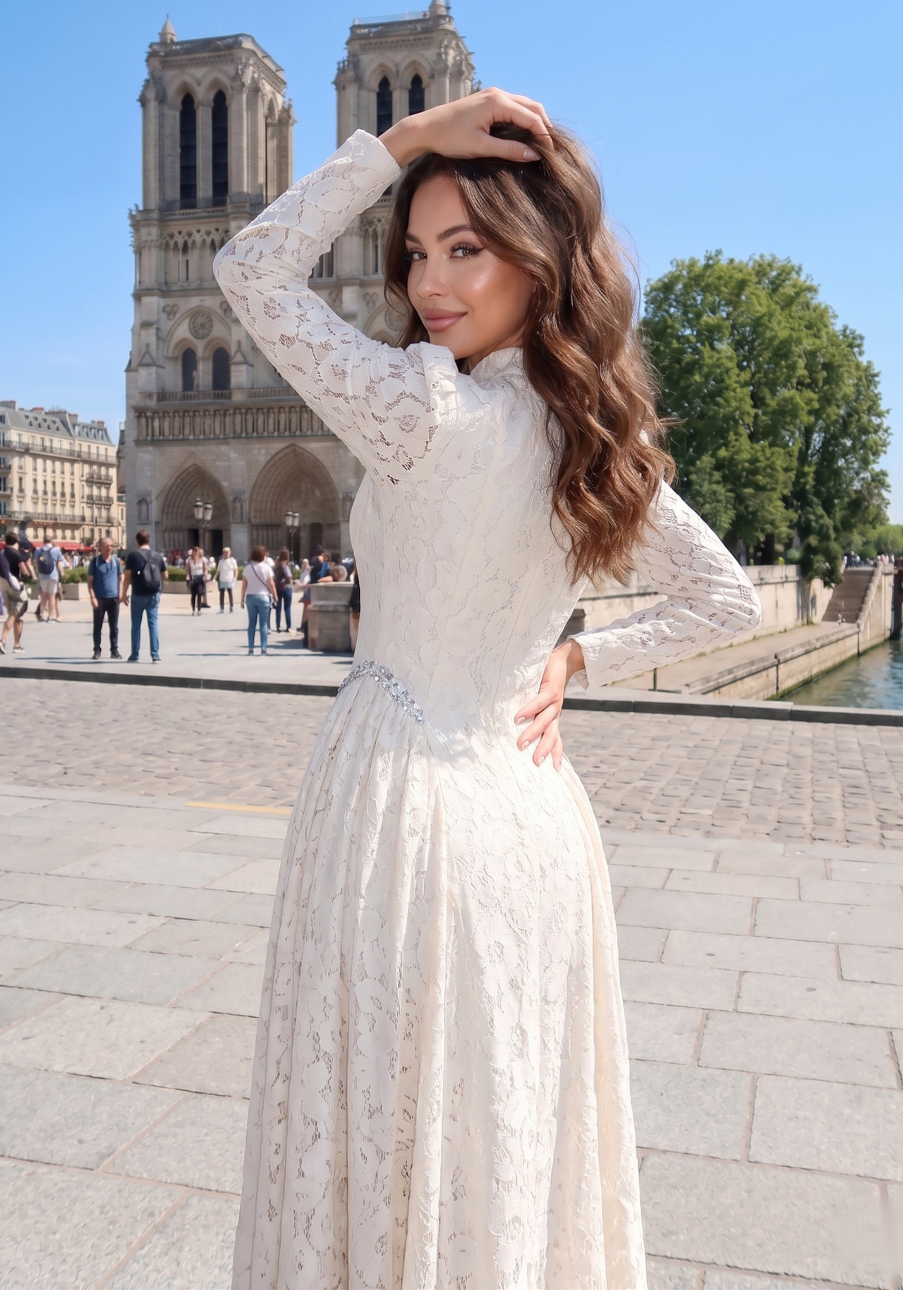 Long Sleeve Crystal Detail A Line Lace Maxi Dress Ivory 7 Long Sleeve Crystal Detail A Line Lace Maxi Dress Ivory 7