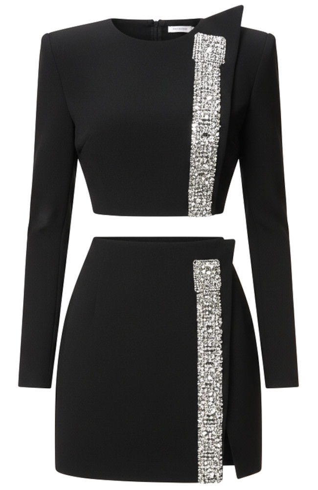 Long Sleeve Crystal Detail Two Piece Dress