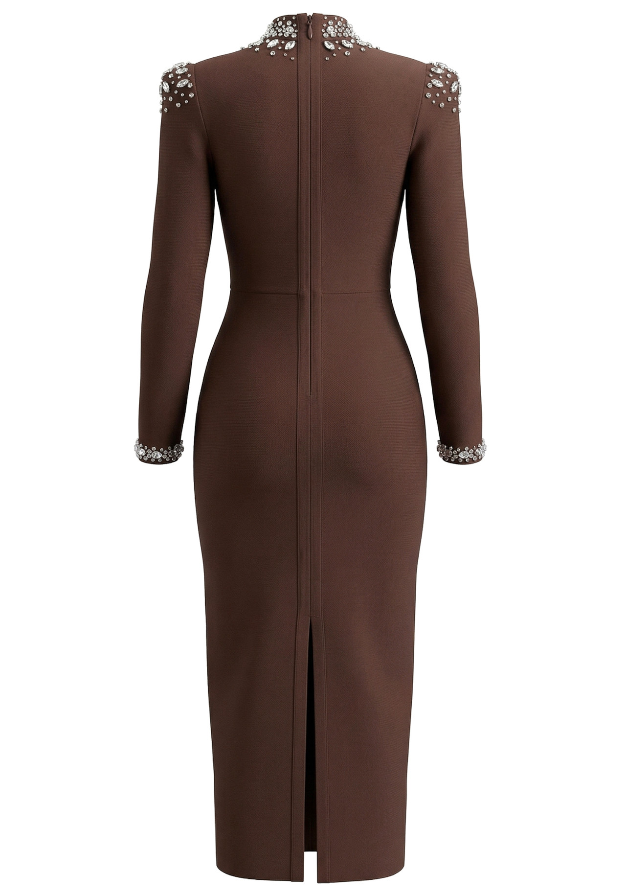Long Sleeve Crystal Embellished Maxi Dress Brown 9