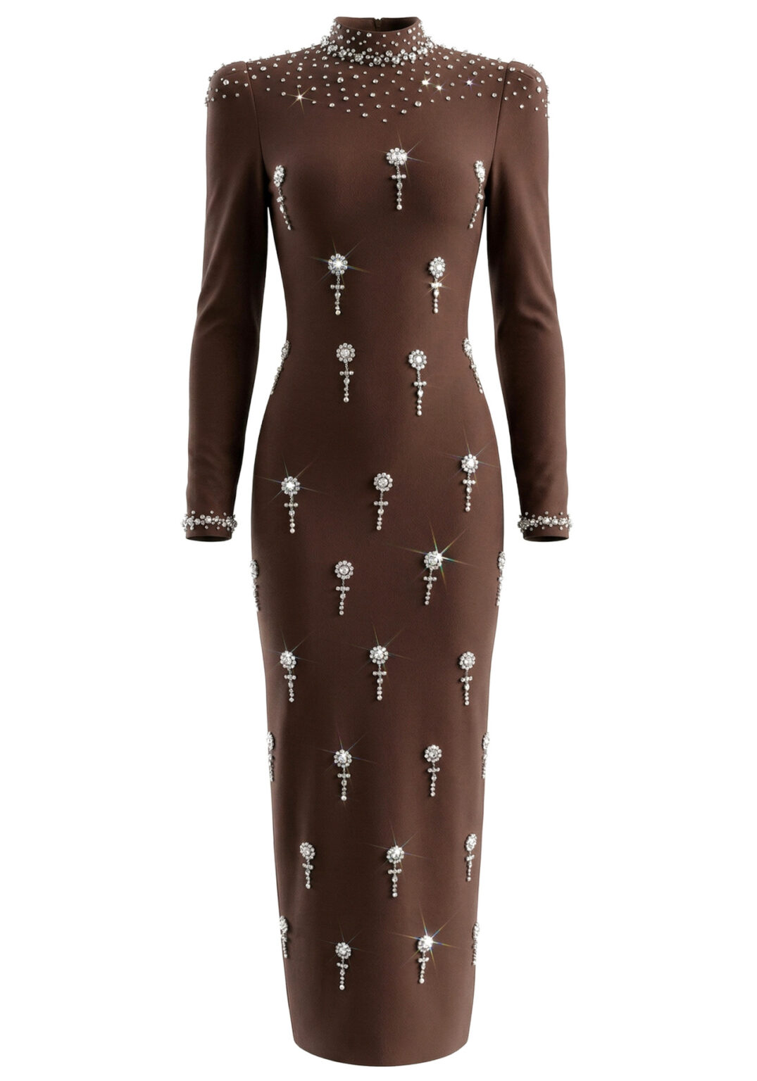 Long Sleeve Crystal Embellished Maxi Dress