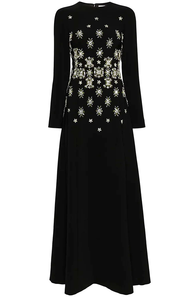 Long Sleeve Crystal Detail A Line Maxi Dress