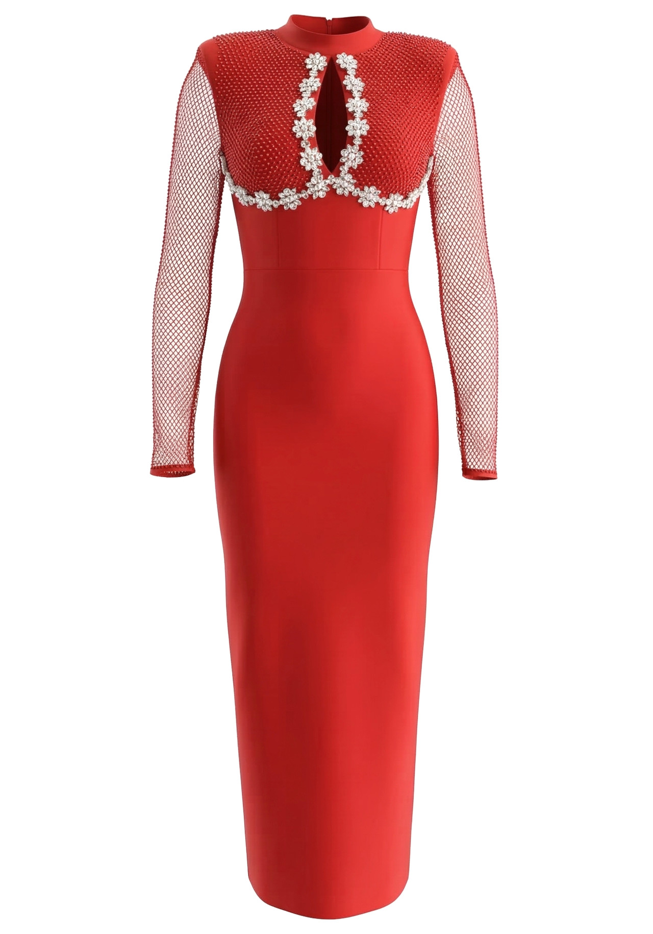 Long Sleeve Crystal Floral Detail Maxi Dress Red 6 Long Sleeve Crystal Floral Detail Maxi Dress Red 6