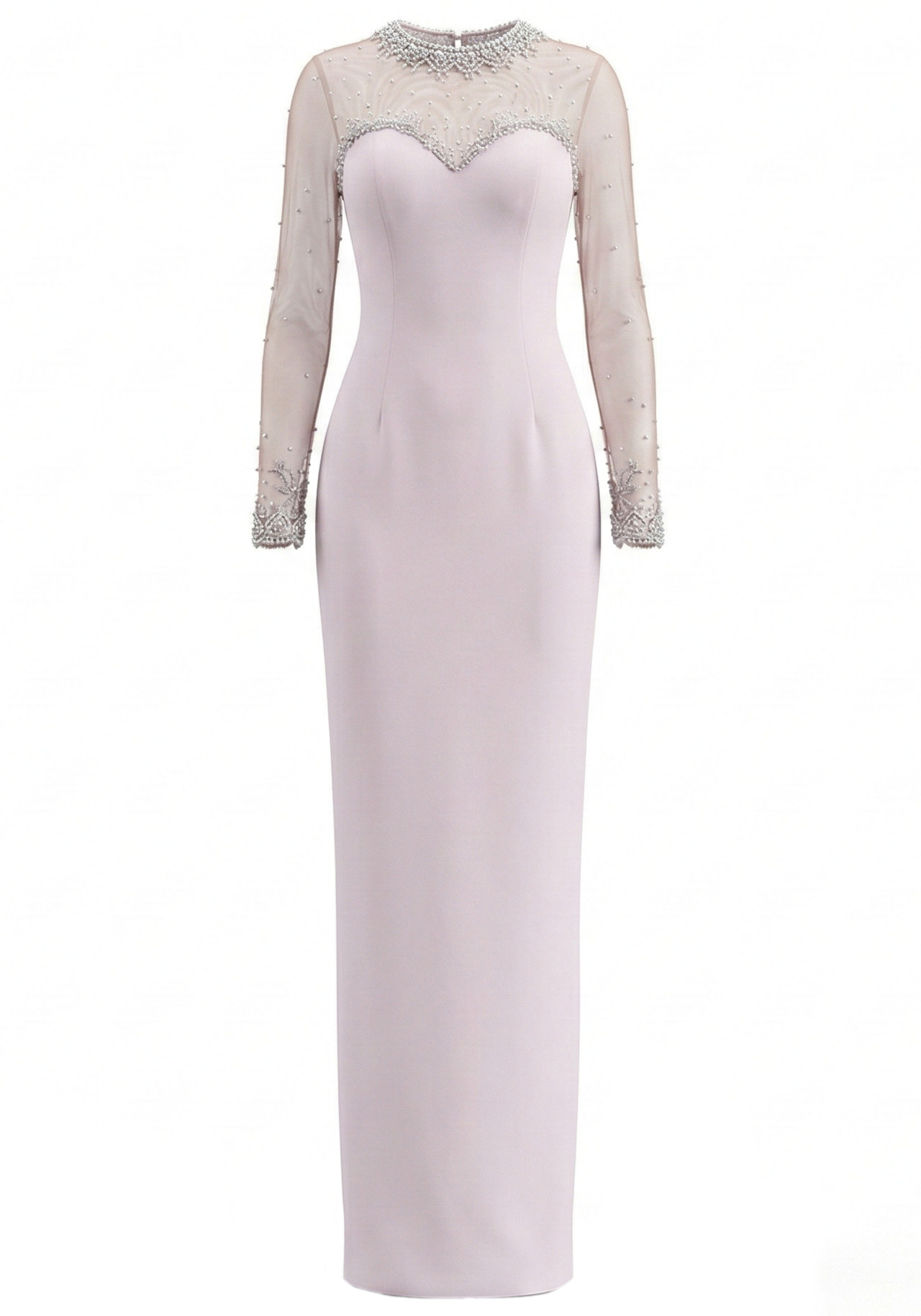 Long Sleeve Crystal Mesh Maxi Dress Lavender 8