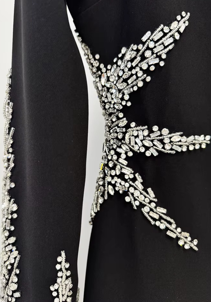 Long Sleeve Crystal Embellished Midi Dress Black 10 Long Sleeve Crystal Embellished Midi Dress Black 10