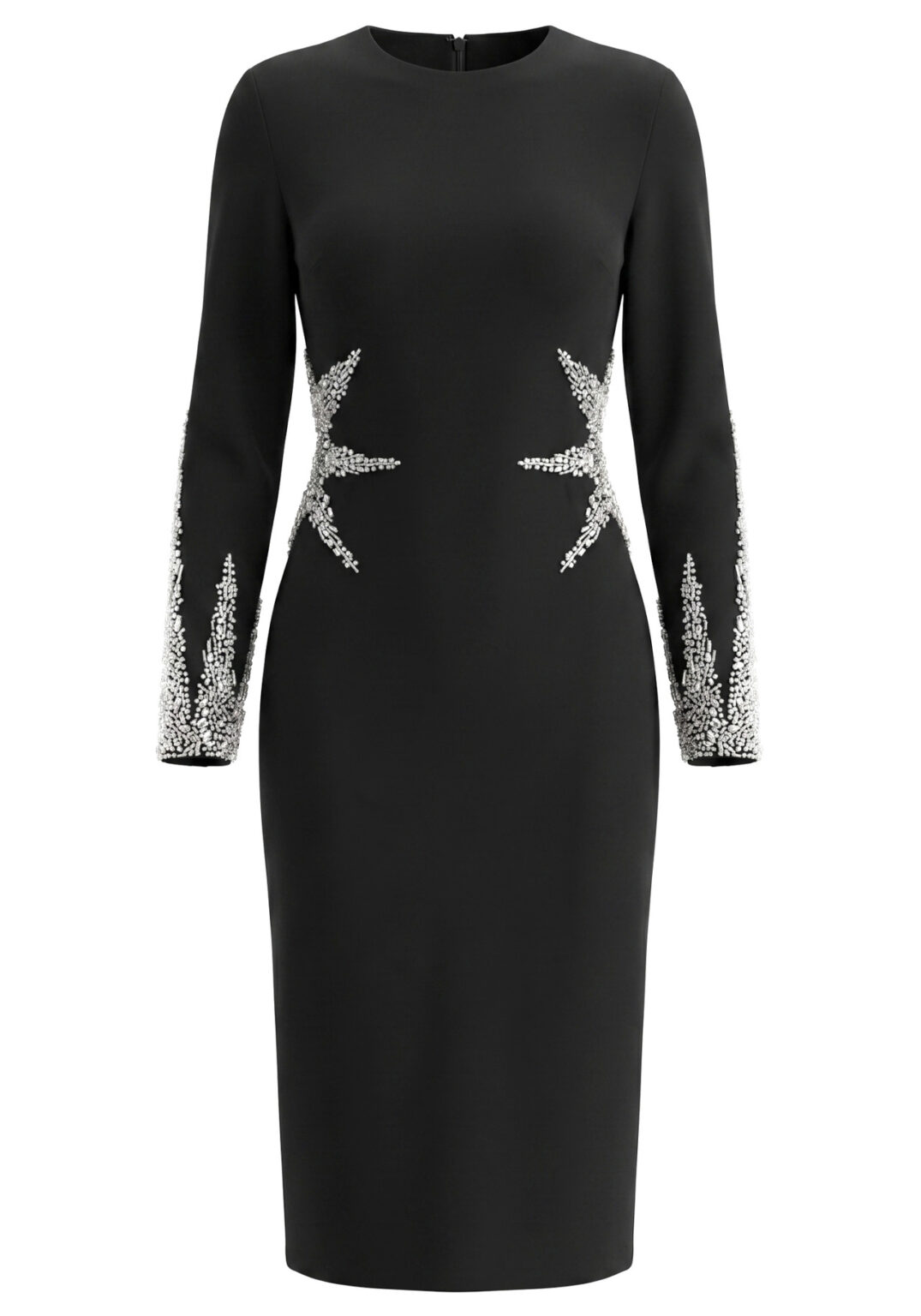 Long Sleeve Crystal Embellished Midi Dress