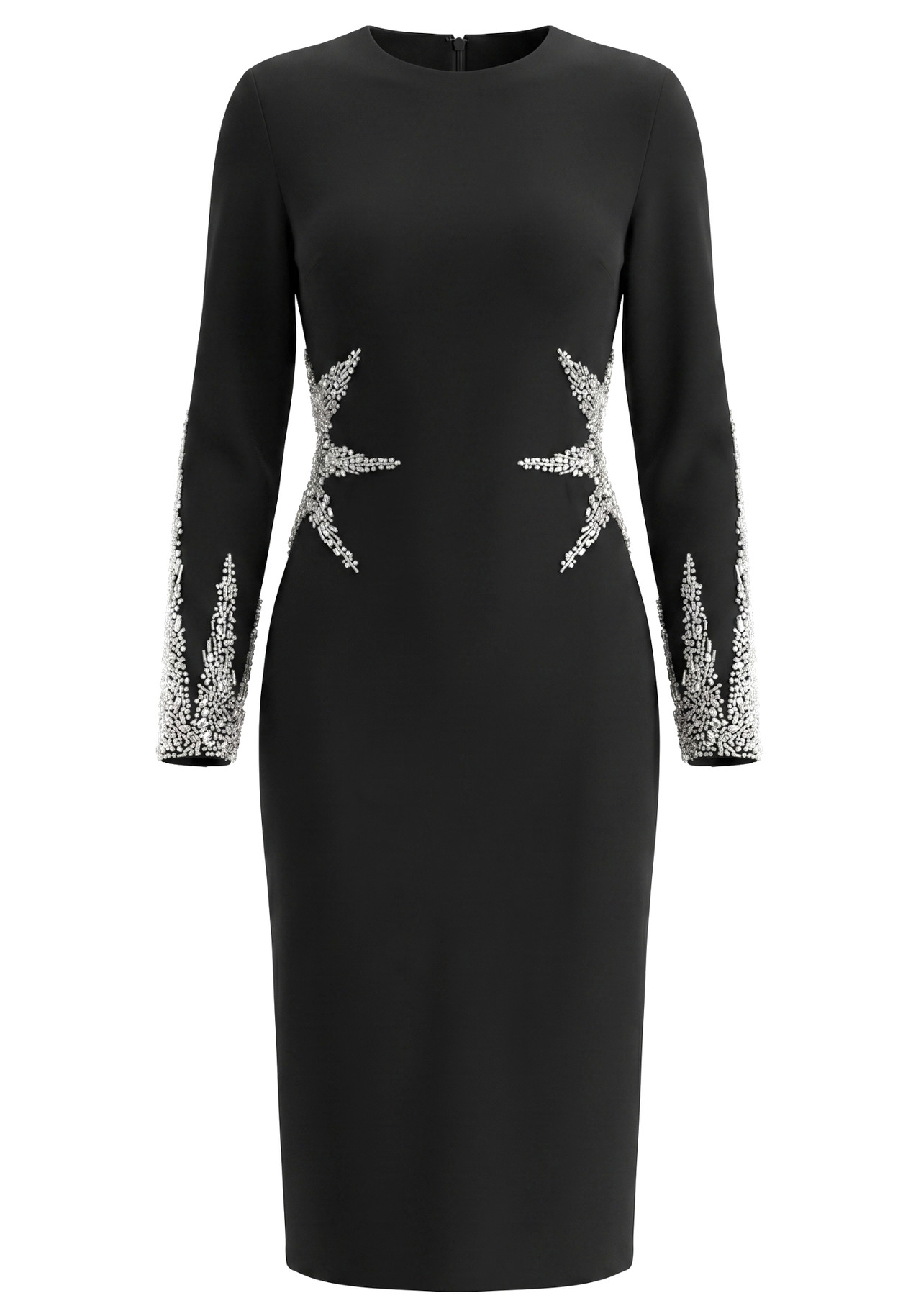 Long Sleeve Crystal Embellished Midi Dress Black 9
