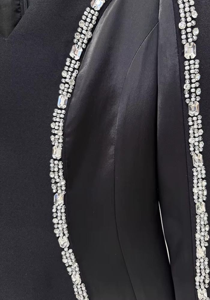 Long Sleeve Crystal Trim Maxi Dress Black 7