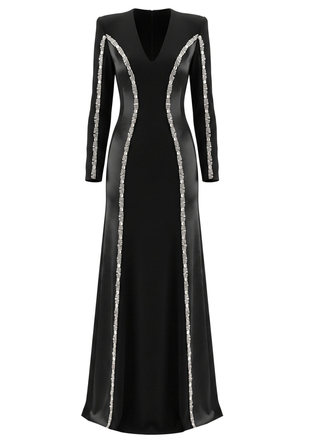 Long Sleeve Crystal Trim Maxi Dress