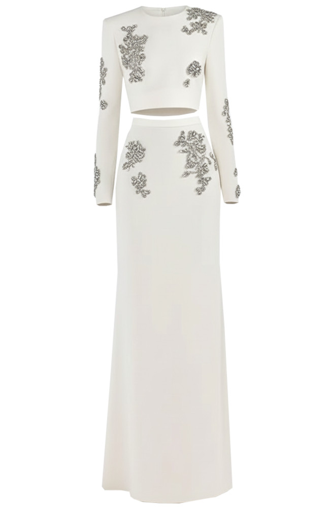 Long Sleeve Crystal Two Piece Maxi Dress