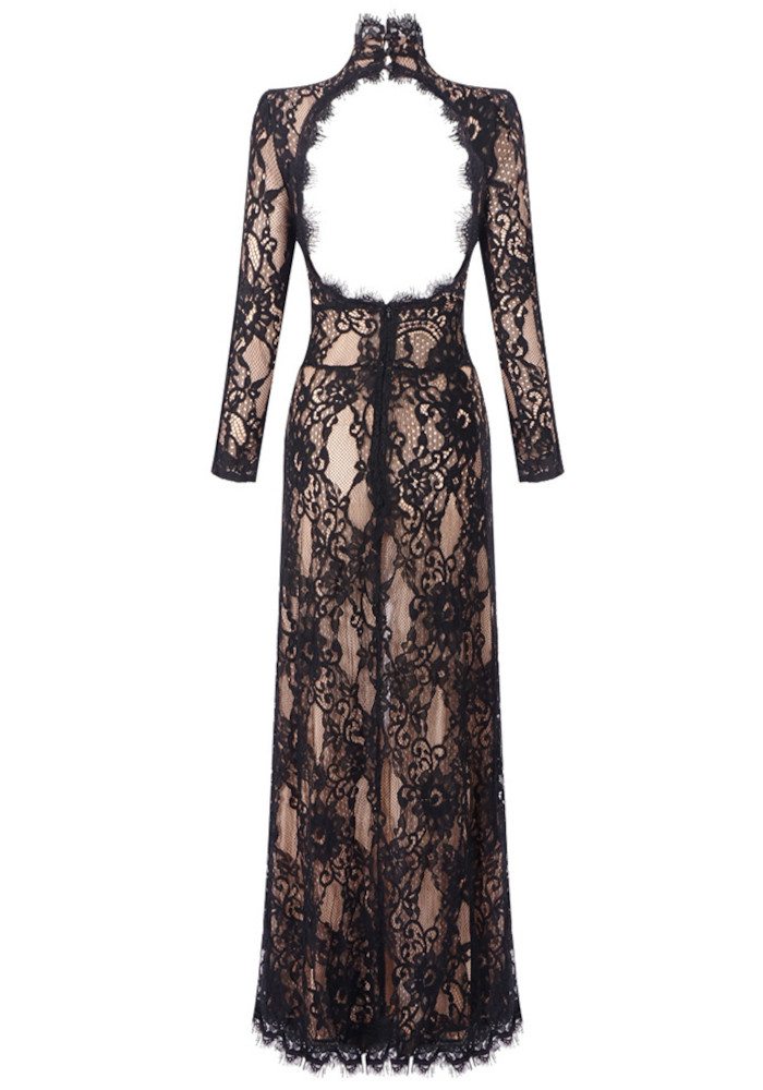 Long Sleeve Cut Out Lace Maxi Dress