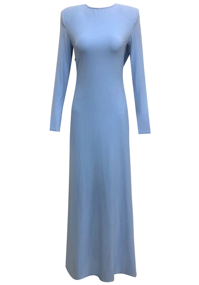 Long Sleeve Draped Back Maxi Dress Blue 10