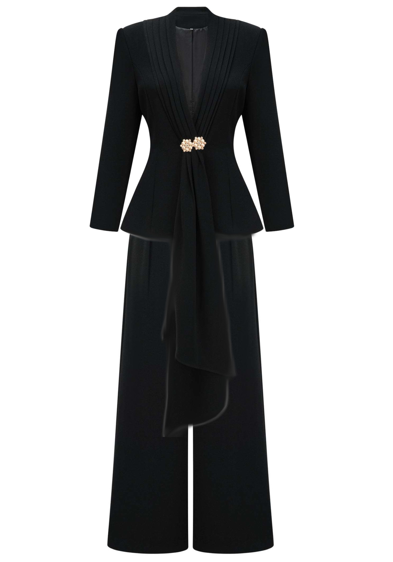 Long Sleeve Draped Detail Suit Black 8
