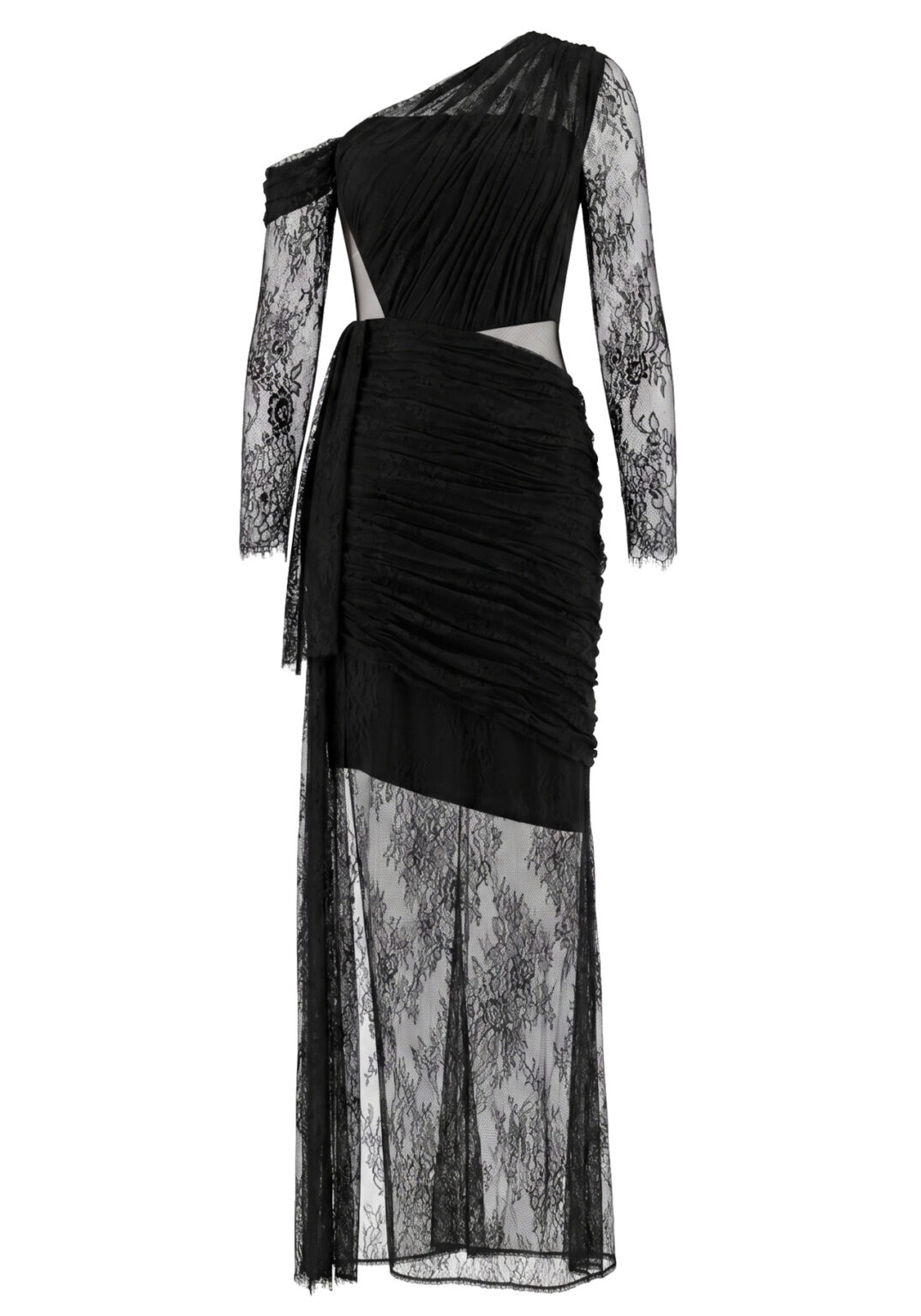 Long Sleeve Draped Lace Maxi Dress
