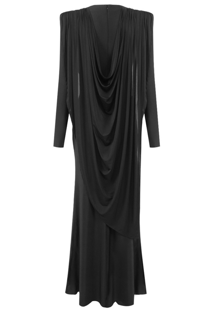 Long Sleeve Draped Design Maxi Dress Black 10 Long Sleeve Draped Design Maxi Dress Black 10