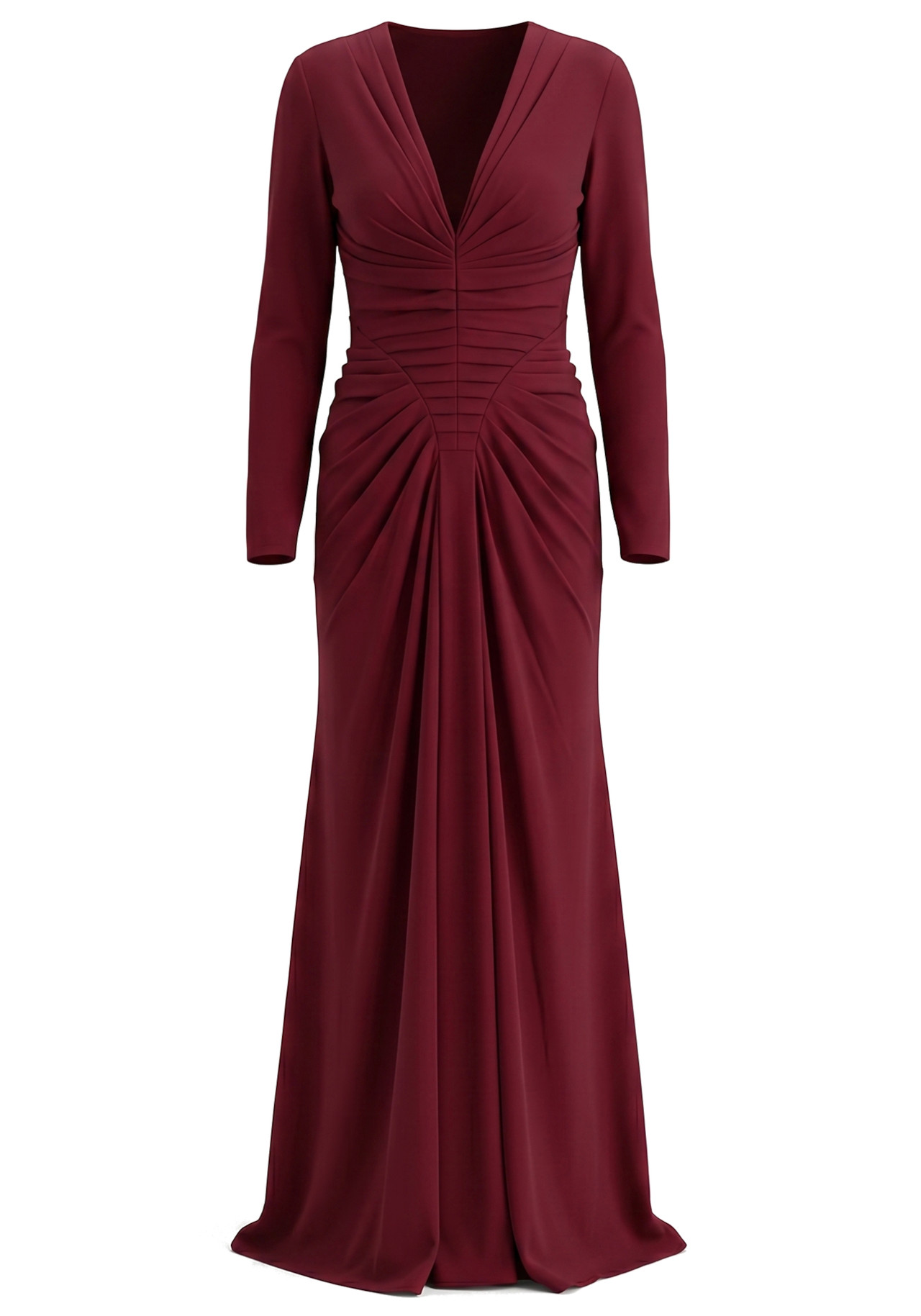Long Sleeve Draped Maxi Dress Burgundy 10