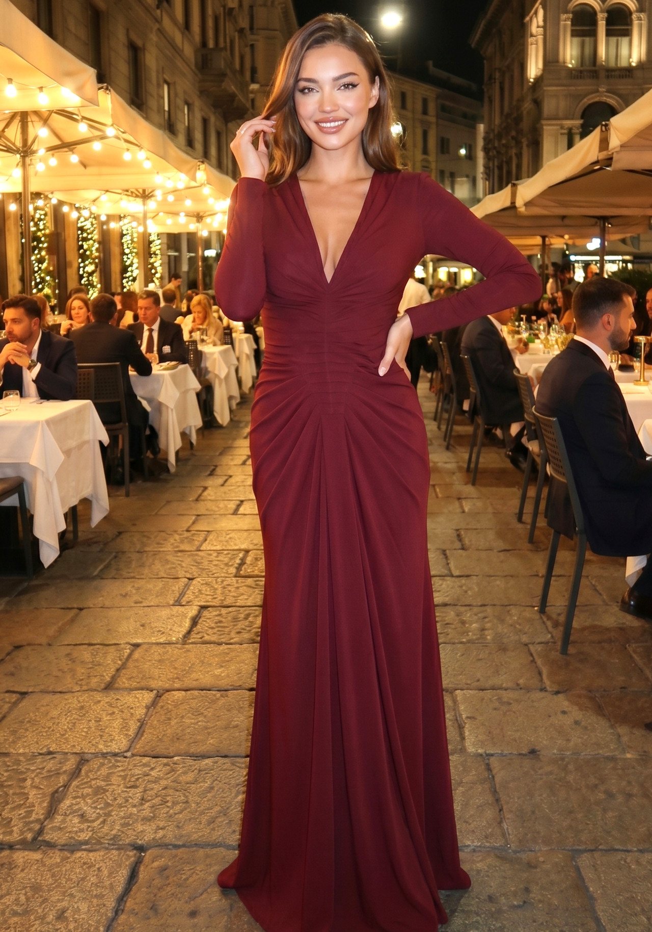 Long Sleeve Draped Maxi Dress Burgundy 6 Long Sleeve Draped Maxi Dress Burgundy 6