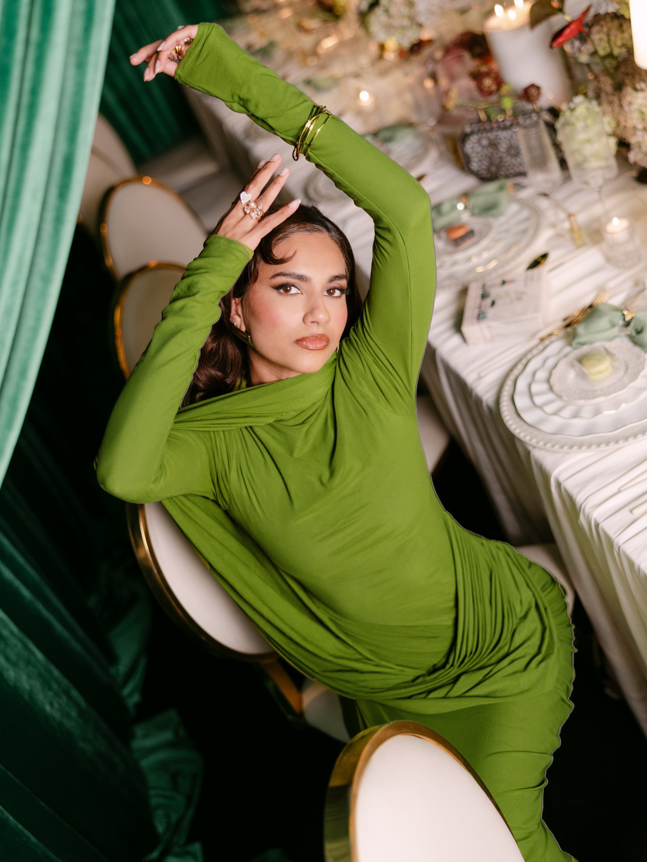 Long Sleeve Draped Maxi Dress Green 7