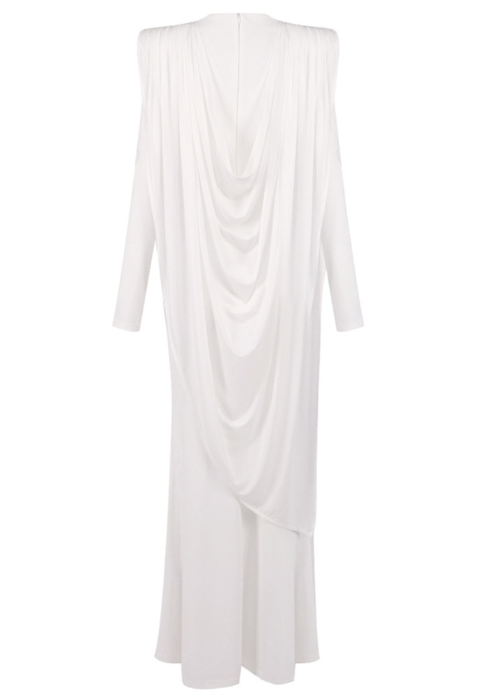 Long Sleeve Draped Design Maxi Dress White 6 Long Sleeve Draped Design Maxi Dress White 6