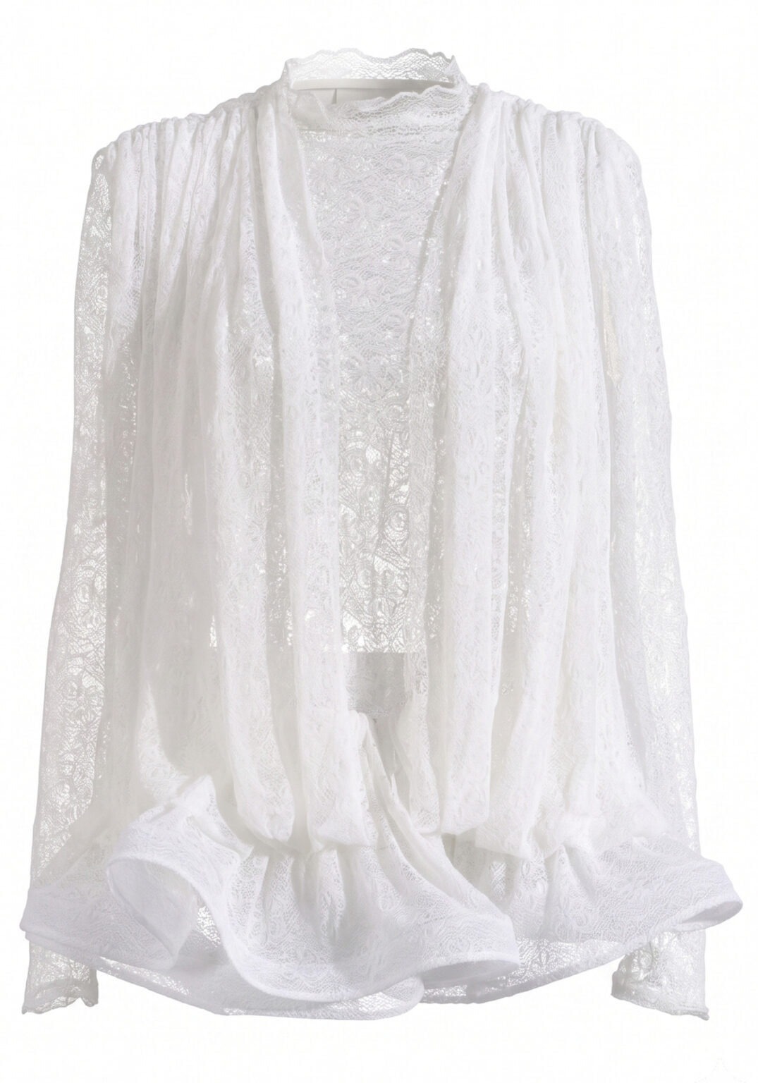 Long Sleeve Draped Lace Ruffle Dress