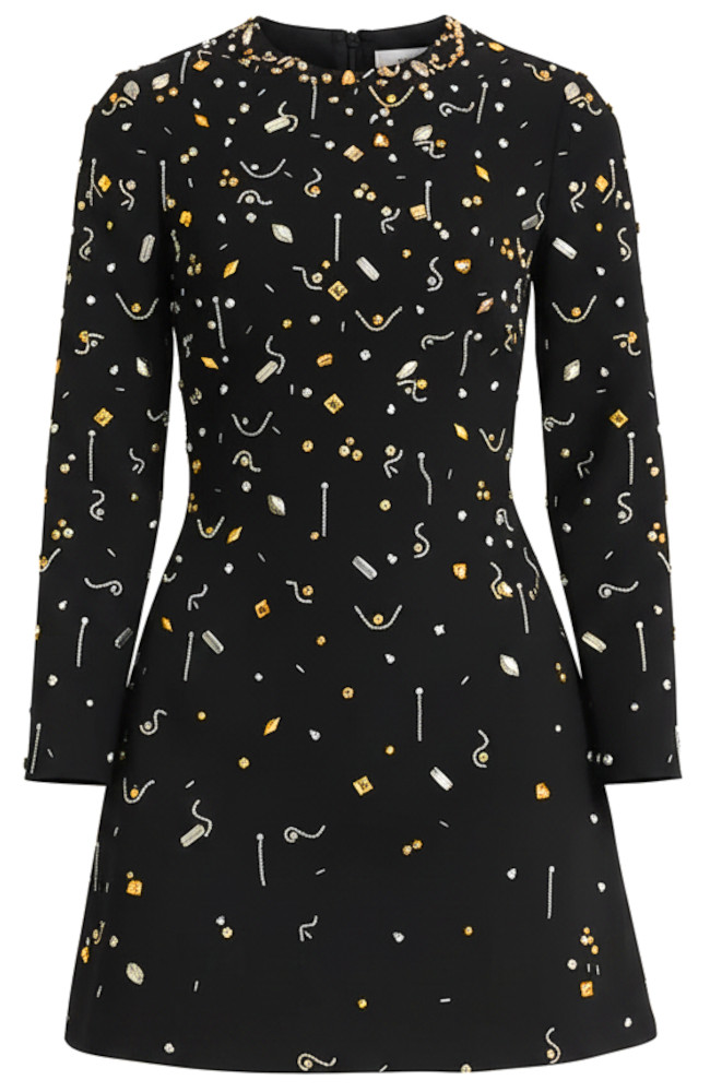 Long Sleeve Crystal Embellished A Line Dress