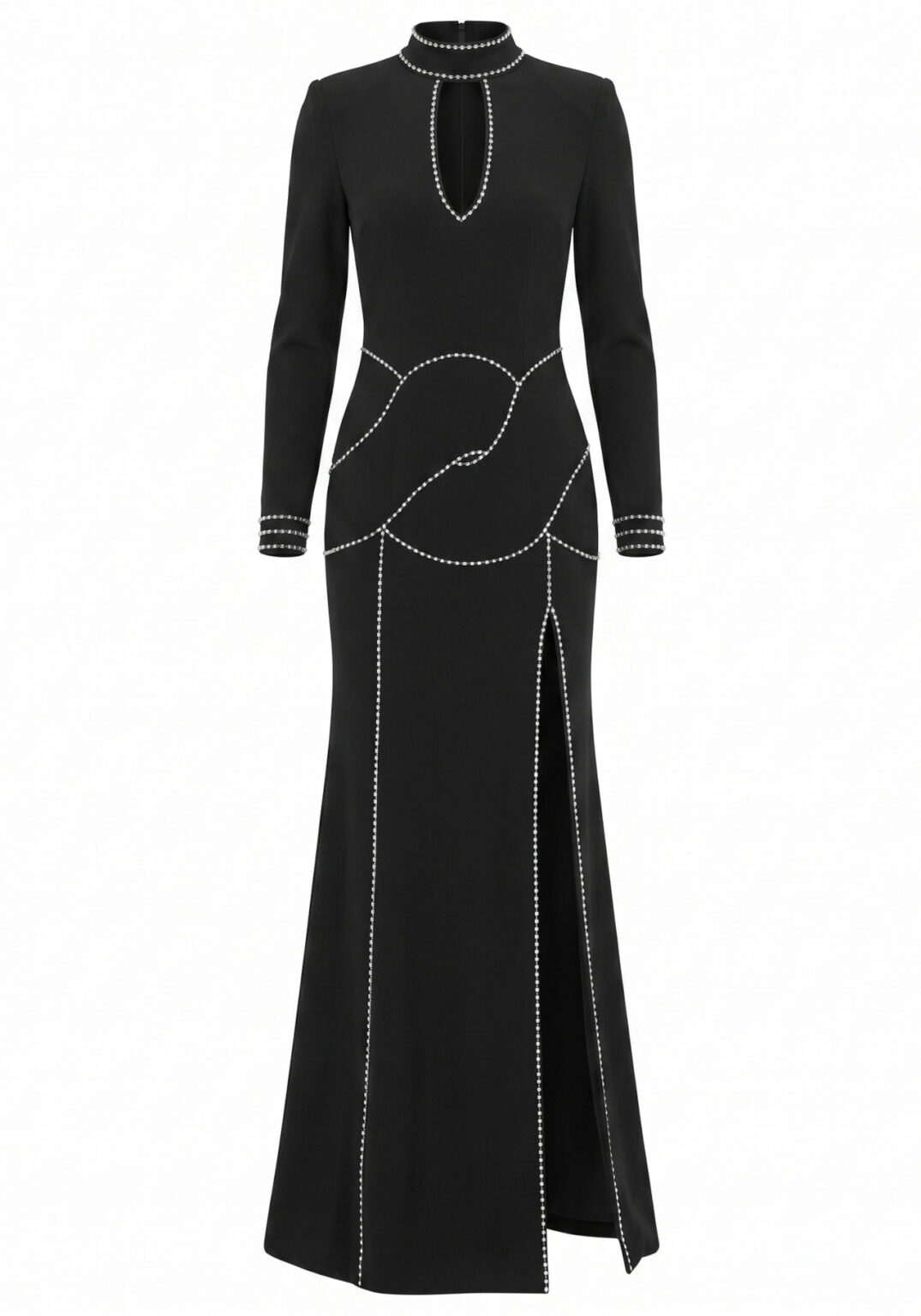 Long Sleeve Embellished Backless Maxi Dress