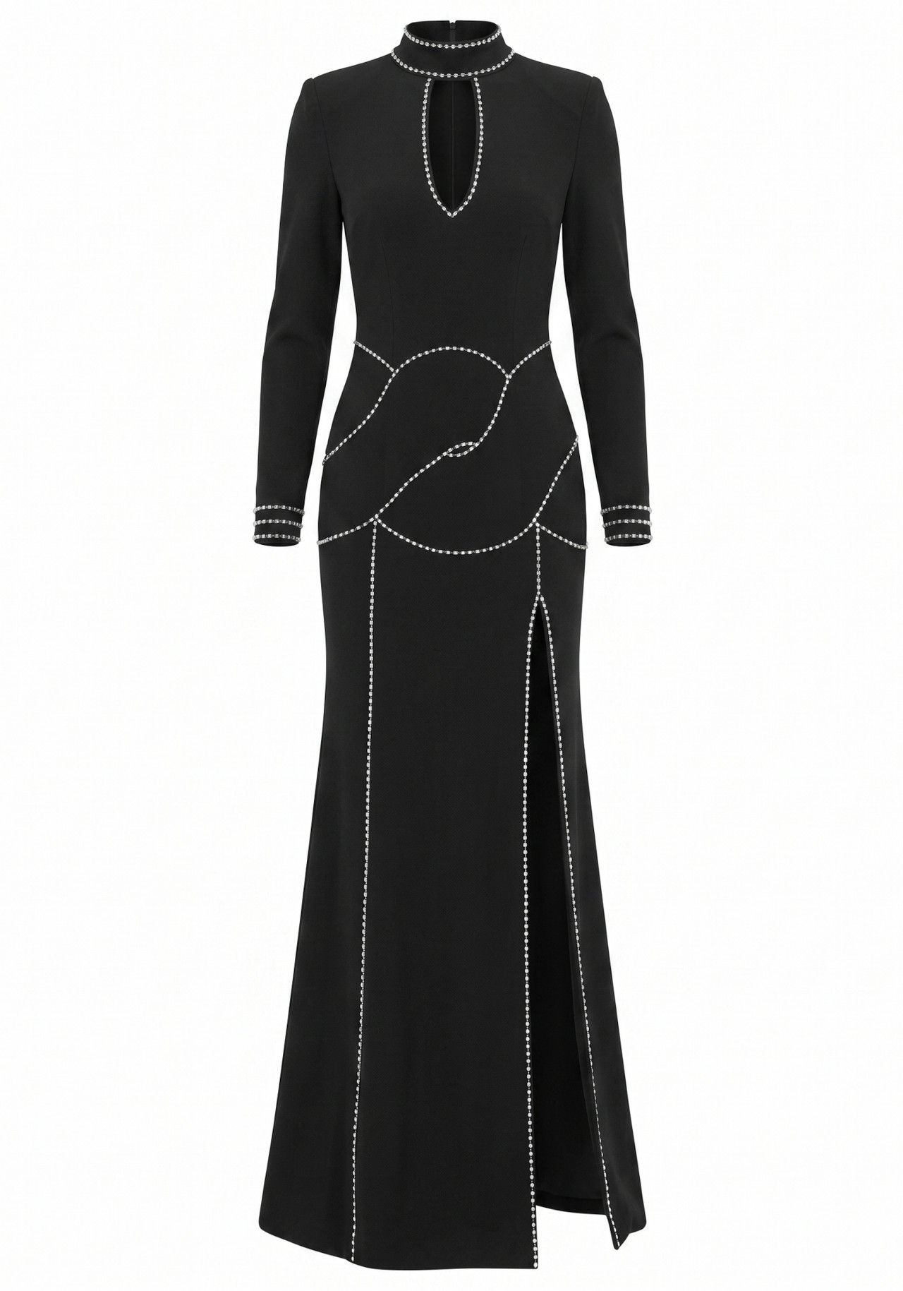 Long Sleeve Embellished Backless Maxi Dress Black 6